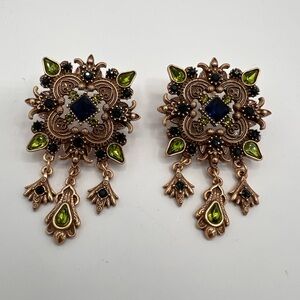 FLORNZA Gold and Green Intricate Dangle Earrings